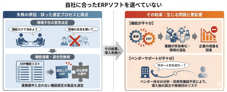 ERPカスタマイズの失敗原因（ERPソフト選定のミス）