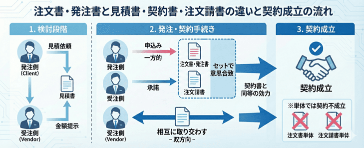 注文書・発注書と見積書・契約書・注文請書の違い